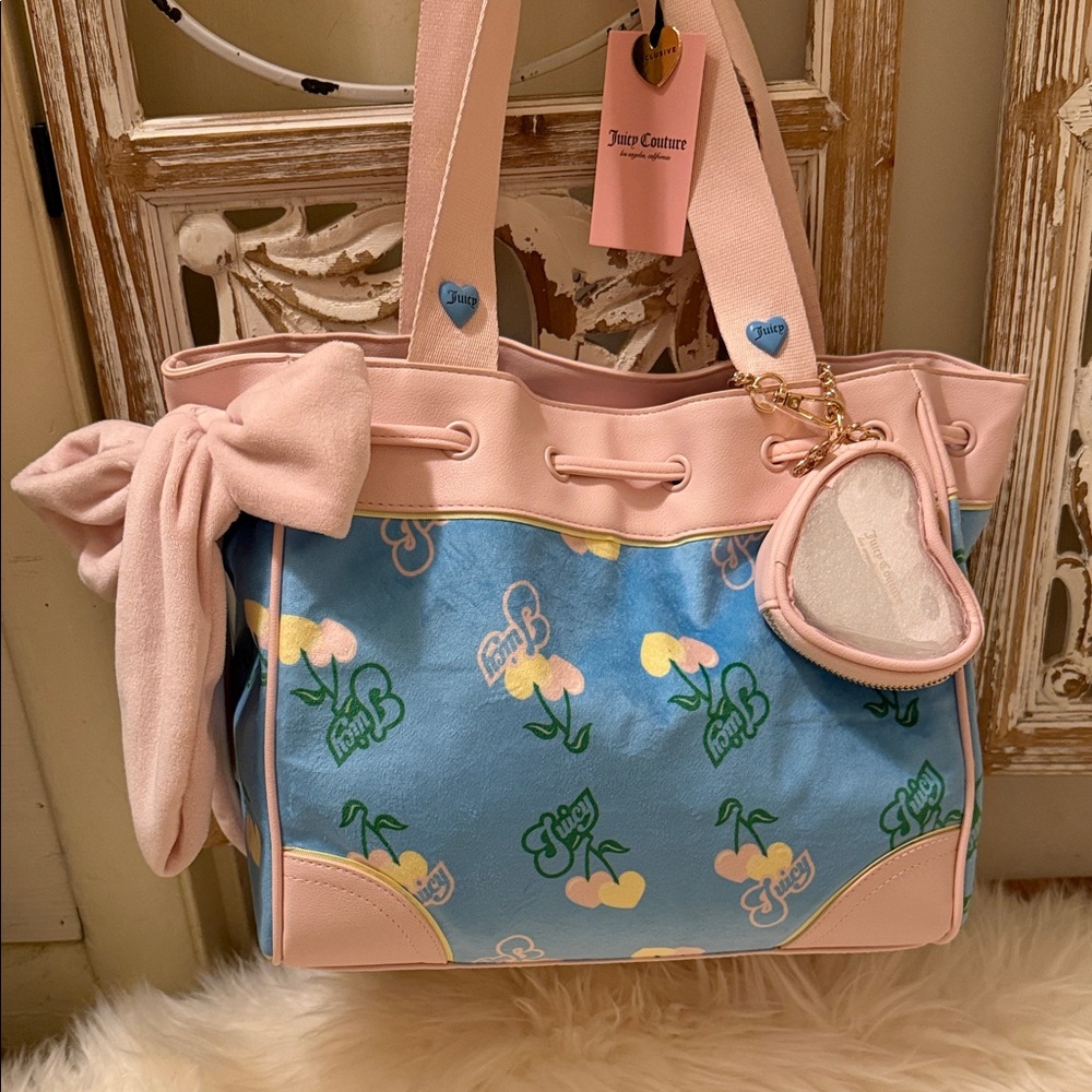 Exclusive Retro Cherry Juicy Couture Pink and Blue Tote Bag❣️